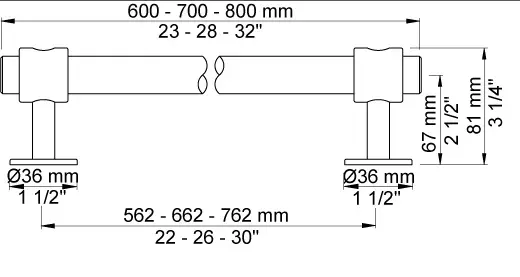 Vola T19-600 Håndkleholder 600 mm, Sort Blank 